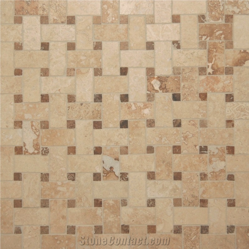 Travertine Chiaro and Travertine Noce Mosaic Tiles