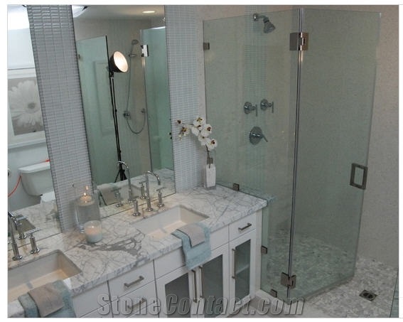 Arabescato Corchia Marble Bathtop, White Marble Restroom Vanity