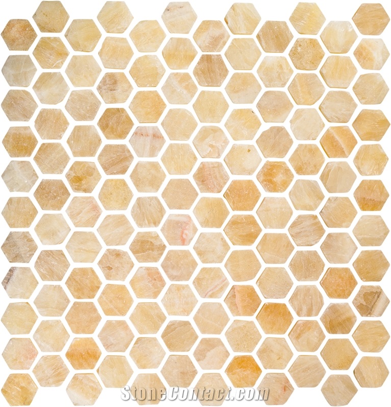 Honey Onyx Hexagon Tumbled Mellona, China Honey Yellow Onyx Mosaic