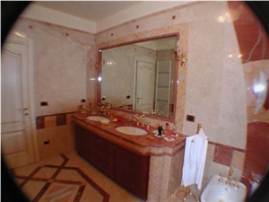 Mirror Frame in Rosso Alicante Marble and Crema Valencia Marble and Vanity Top