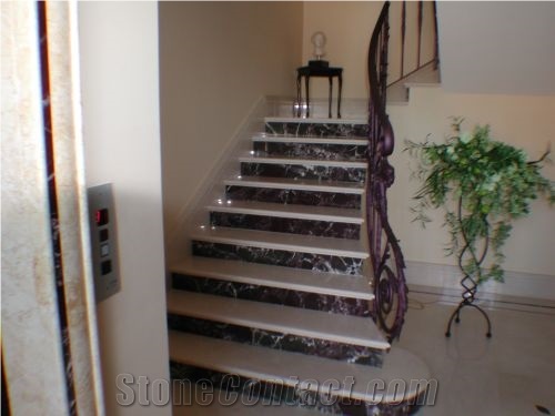 Stair in Rosso Lepanto Marble and Crema Marfil Marble