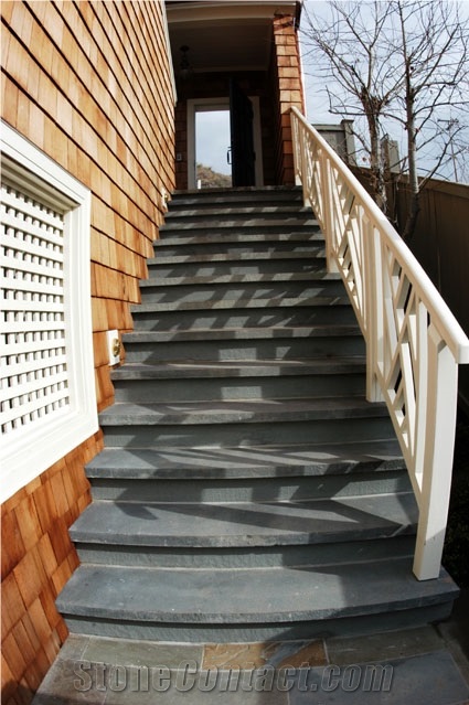 Malibu Bluestone Stair Treads with Flamed Edges, Grey Blue Stone Stair Treads