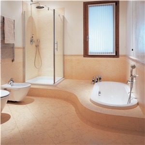 Brushed Giallo Atlantide Marble Bathroom Design