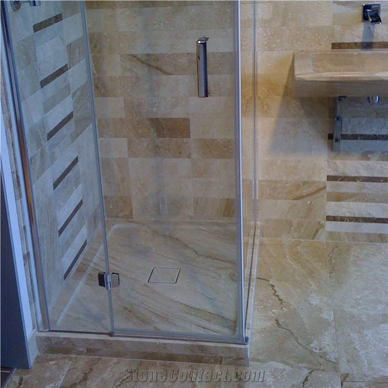 Brushed Tigrato Marble Bathroom Shower Design