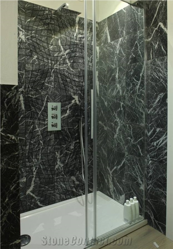 Nero Marquina Marble Shower Wall Covering Slabs Tiles Spain Black Marble From Italy Stonecontact Com