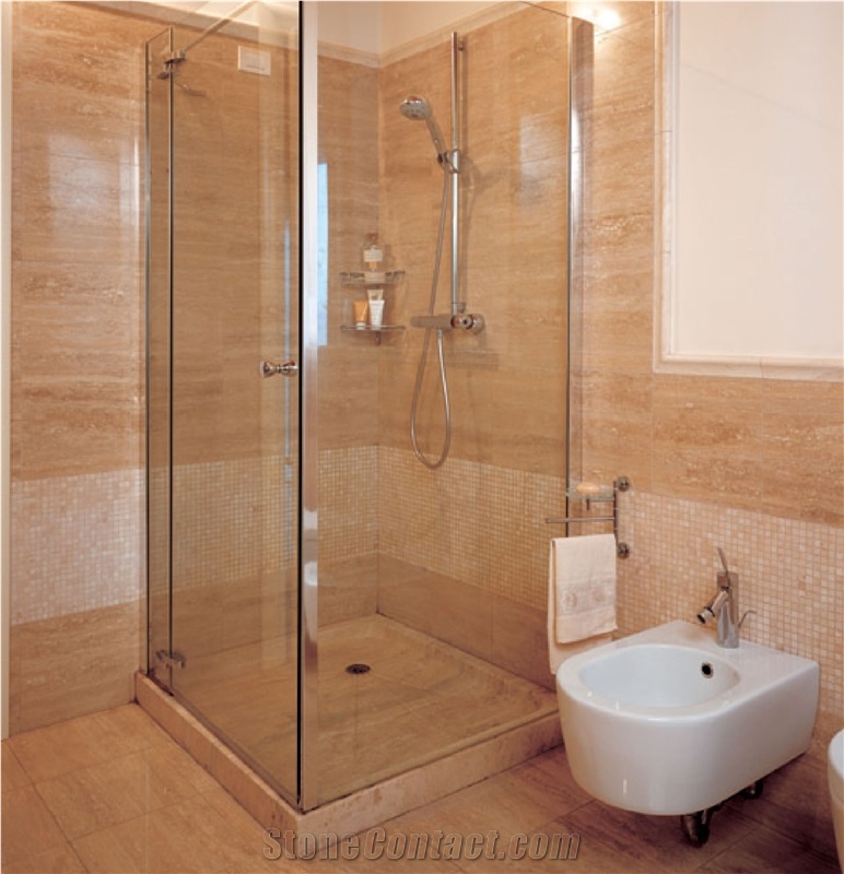 Travertino Classico Brushed Bathroom Design, Solid Washbasin