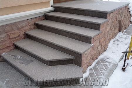 Ladoga Red Granite Flamed Porch Stairs