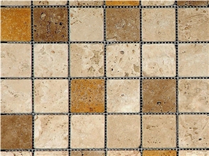 Classic - Noce - Yellow Mixed Travertine Tumbled Mosaic