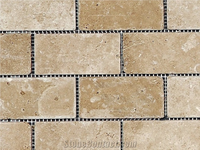 Noce Travertine Brick Tumbled Mosaic
