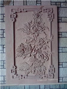 3d Natural Sandstone Flower Motif Walling Panel Design, Pink Sandstone Walling