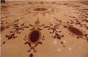 Botticino Classico Marble Floor , Waterjet Inlay