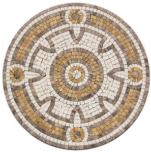 Gold Beige Marble and Emparador Light Marble Mosaic Medallion