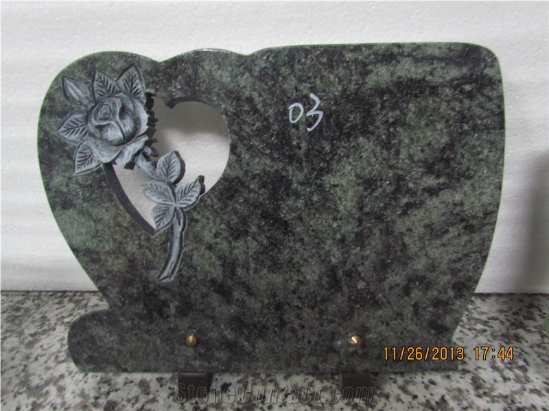 Chinese Factory Oliver Green Granite Line Carving Memorial Plaques, Chinese Green Granite Memorials