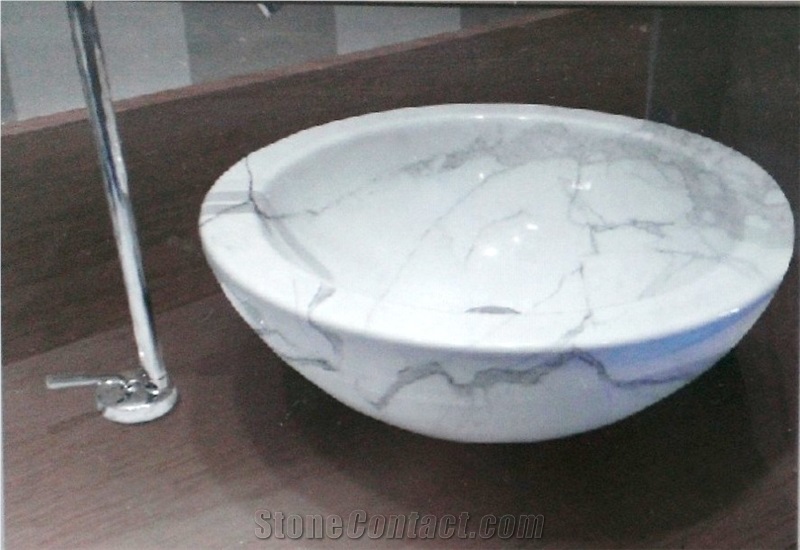 Statuario Extra Marble Carved Sink, Statuary White Marble Sinks