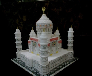 Marble Taj Mahal Replica Miniature Hand Carved Decorative Taj Mahal Model Showpiece Valentine Gifts Indian Souvenir, Tajmahal Grey Marble Sculpture & Statue