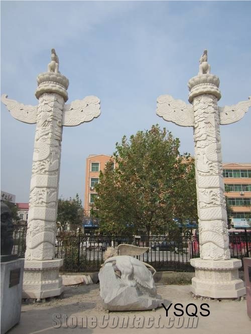Beautiful Garden Stone Columns Sculpture, Hunan White Marble Columns