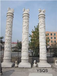 Beautiful Garden Stone Columns Sculpture, Hunan White Marble Columns