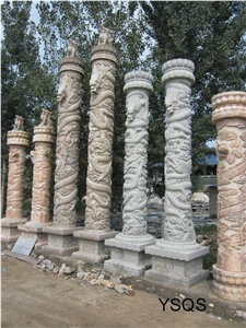 Custom Outdoor Ornamental Hand Carving Stone Columns, Red Marble Columns