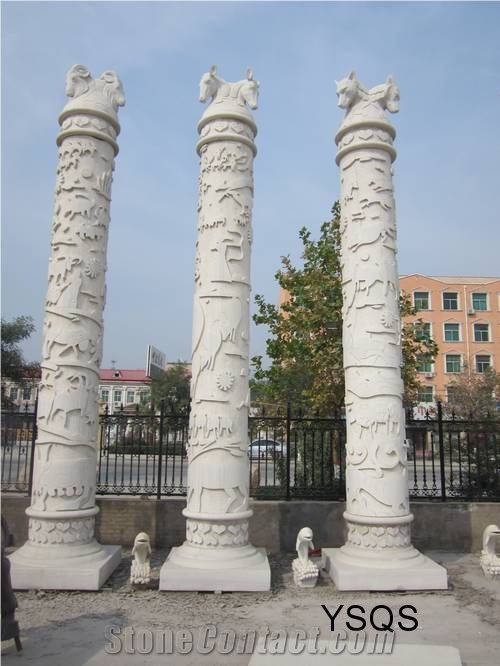 Decorative Marble Sculptured Columns, Fangshan White Marble Sculptured Columns
