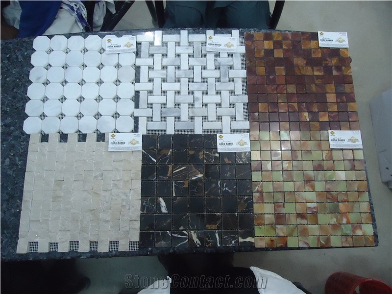 Portoro Mosaic Tiles, and Gold Black Onyx Mosaic