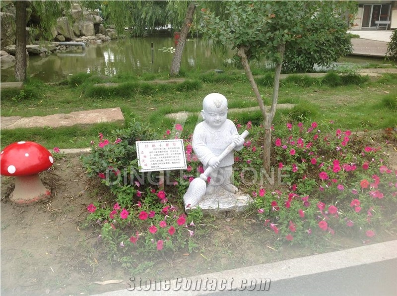Granite Human Garden Sculpture, White Granite Sculptures