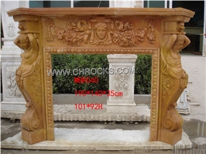 Brown Wooden Marble Fireplace, Brown Marble Fireplaces