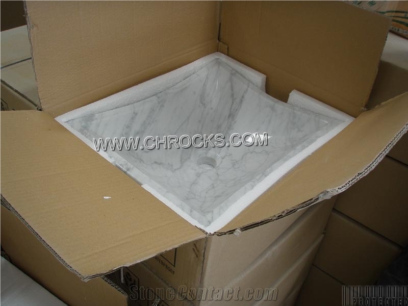 Italy Bianco Carrara White Marble Sink,White Marble Round Washing Basin,Square Stone Vessel Sinks