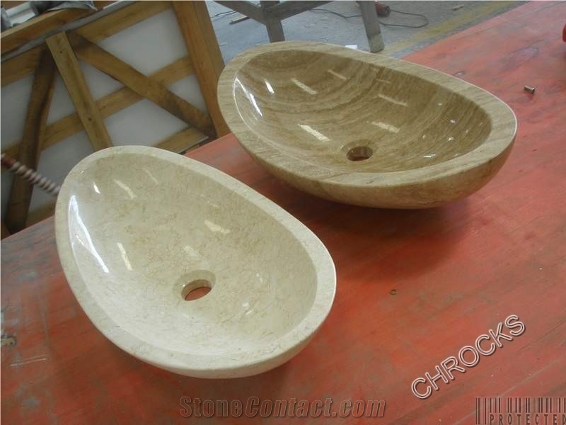 Yellow Beige Travertine Bathtub, Beige Travertin Oval Sinks