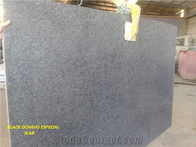 Negro Ochavo Special Cobble Stone, Top Face Flamed and Other Faces Cut, Negro Ochavo Especial Black Granite Cobble Stone