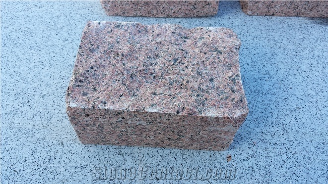 Rojo Argallon Paving Stone, Top Face Flamed, Rojo Argallon Red Granite Cobble & Pavers
