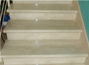 Botticino Classico Marble Steps& Stairs, Beige Marble Stairs