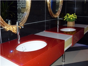 Red Twinkle Star Quartz Vanity Tops, Bathroom Quartz Vanities, Red Twinkle Star Artificial Quartz Vanity Tops
