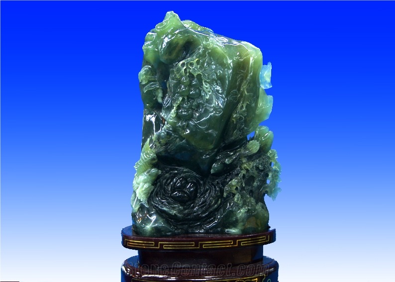 Green Jade-Carvings,China Green Jade Sculptures, China Jade-Carvings Green Onyx Art Works