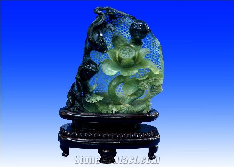 Green Jade-Carvings,China Green Jade Sculptures,Lian Nian You Yu