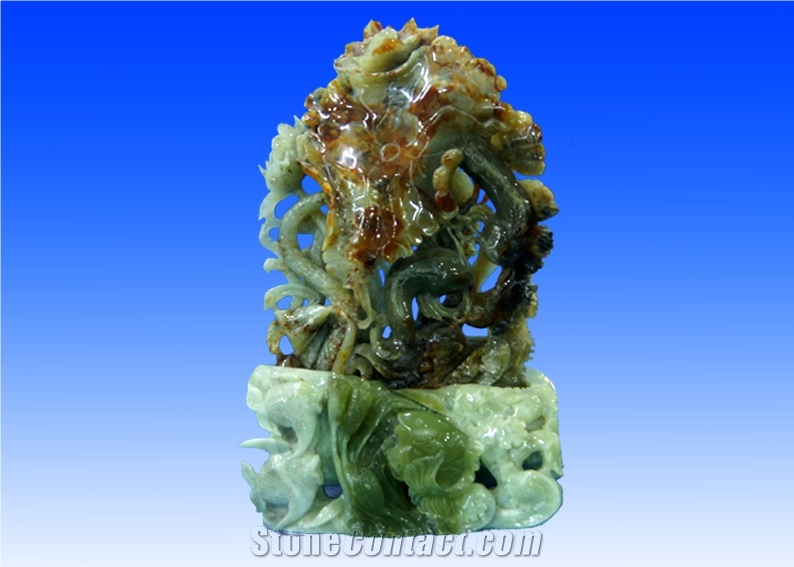 Green Jade-Carvings,China Green Jade Sculptures-Lian Nian You Yu