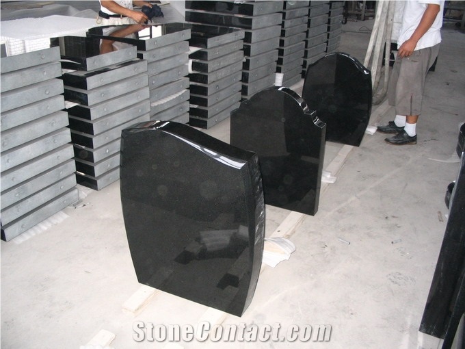 Absolutely Black Granite Carved European Style Simple Design Tombstone