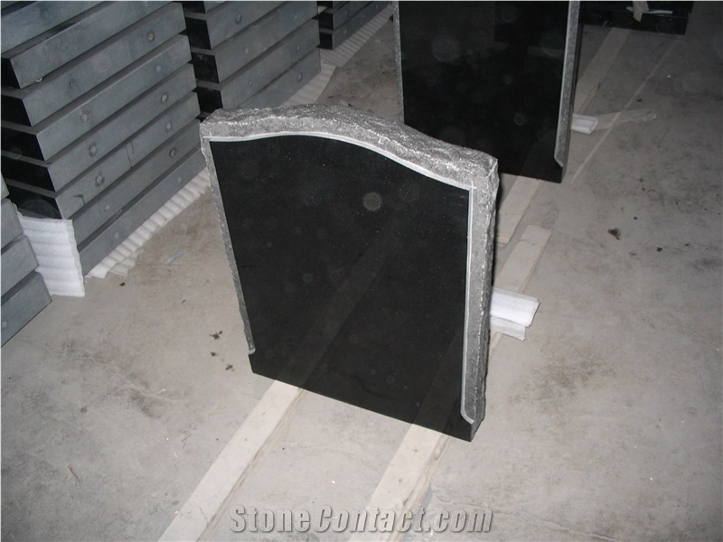 Absolutely Black Granite Carved European Style Simple Design Tombstone