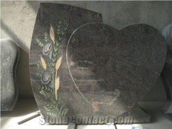 China Juparana Granite Carved Heart Shape Tombstones / Headstones / Monuments