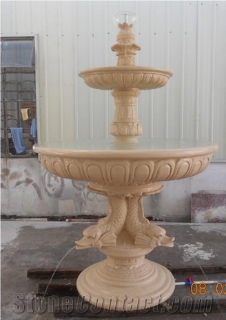Egypt Beige Marble Carved Fish Base Double Plates Exterior Fountain Garden Fountain Sculptured Fountains for Hotel Villa Plaza
