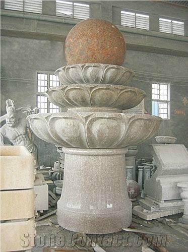 G664 Granite & Maple Red Granite Carved Three Layer Lotus Shape Fortune Ball Fountains Rolling Ball Fountains