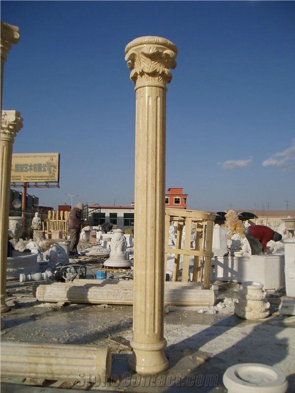 G682 Sunset Yellow Granite Carved Roman Style Ionic Columns Doric Columns Corinthian Columns