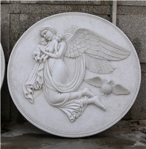 Hand Carved Pure White Marble Cupid Sculpture for Wall Decoration