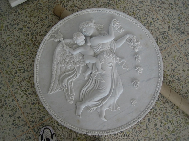 Hand Carved Pure White Marble Cupid Sculpture for Wall Decoration