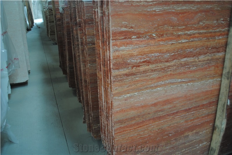 Iran Red Travertine / Red Travertino for Interior Wall Covering Decoration Slabs & Tiles