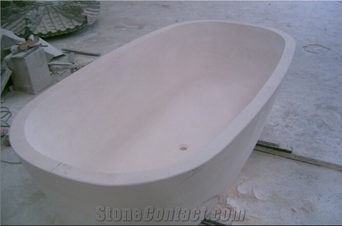 Moca Crema Limestone Carved Bath Tubs for Luxury Hotel / Villa