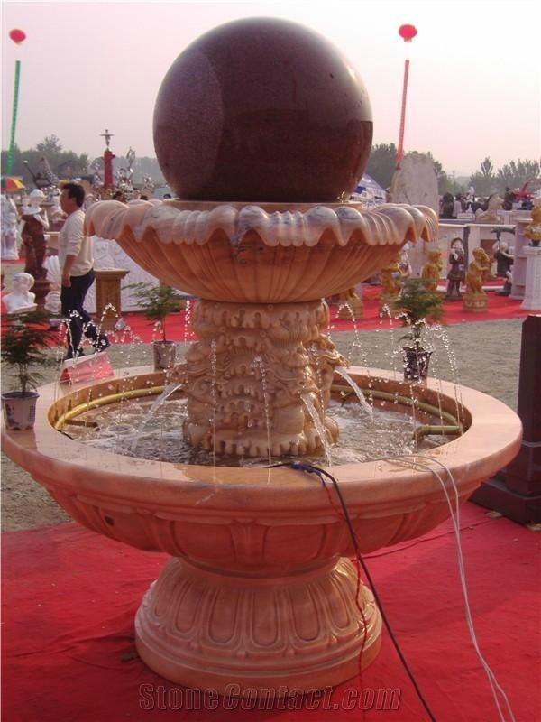 Natural Beige Marble & Tianshan Red Granite Carved Exterior Fortune Ball Fountains Rolling Ball Fountains