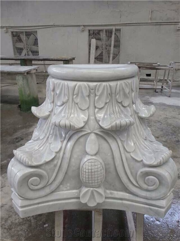 Natural Chinese White Marble Caved European Style Roman Column Tops Bases