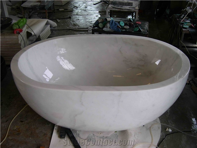 Natural Guangxi White Marble / China Carrara White Marble Carved Bathtub