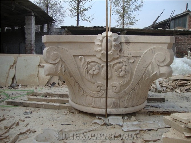 Natural White Marble Carved Corinthian Column Tops