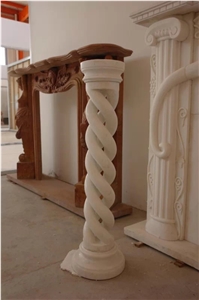 Pure White Marble Carved Spiral Shape Pedestal Columns for Interior Decoration